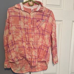 Justice Pink and Purple Plaid Button Down Shirt
